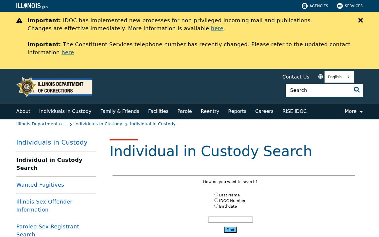 IDOC Individuals in Custody search used after an Edwards County prison sentence