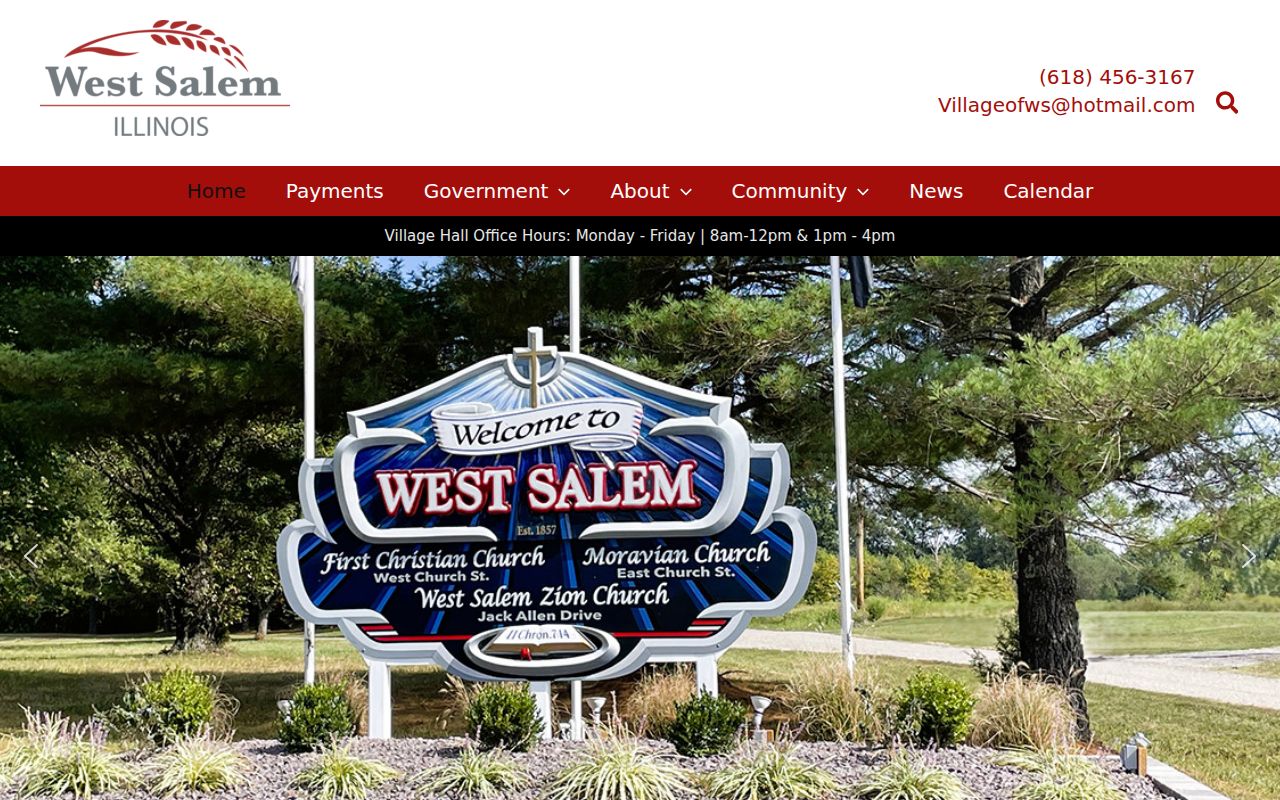 Official West Salem municipal website showing the village government building