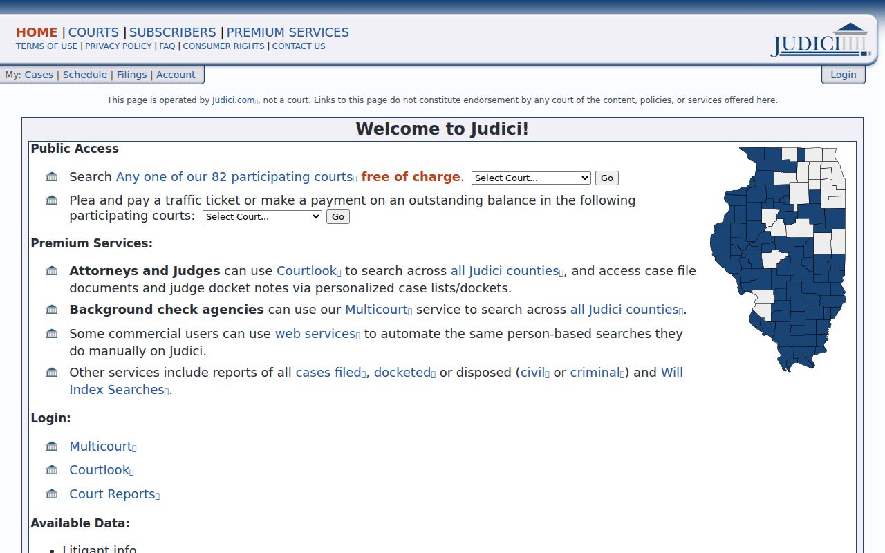 Judici county selection page used for Edwards County criminal court cases