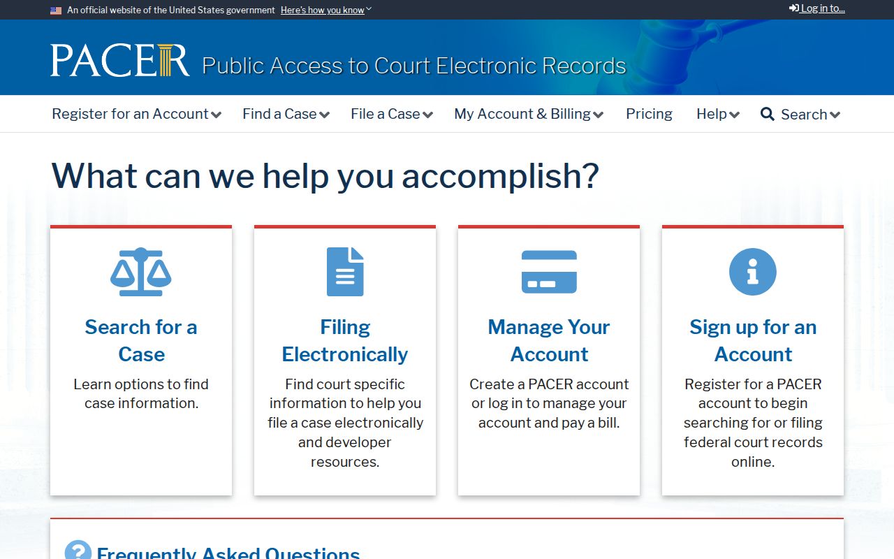 PACER federal case access page for cases beyond Edwards County Circuit Court